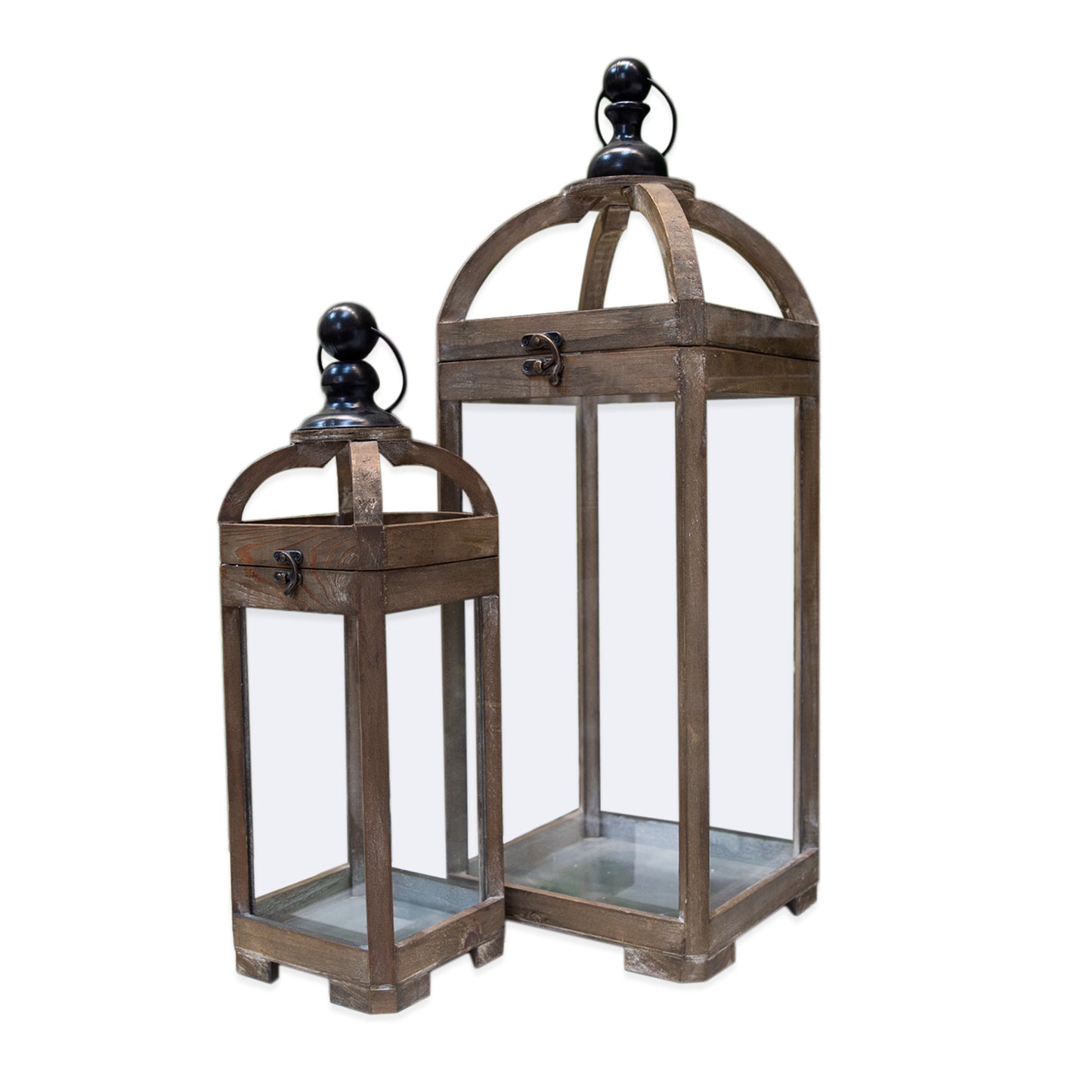 Roystan Glass Frame Wood Lanterns (Set of 2)