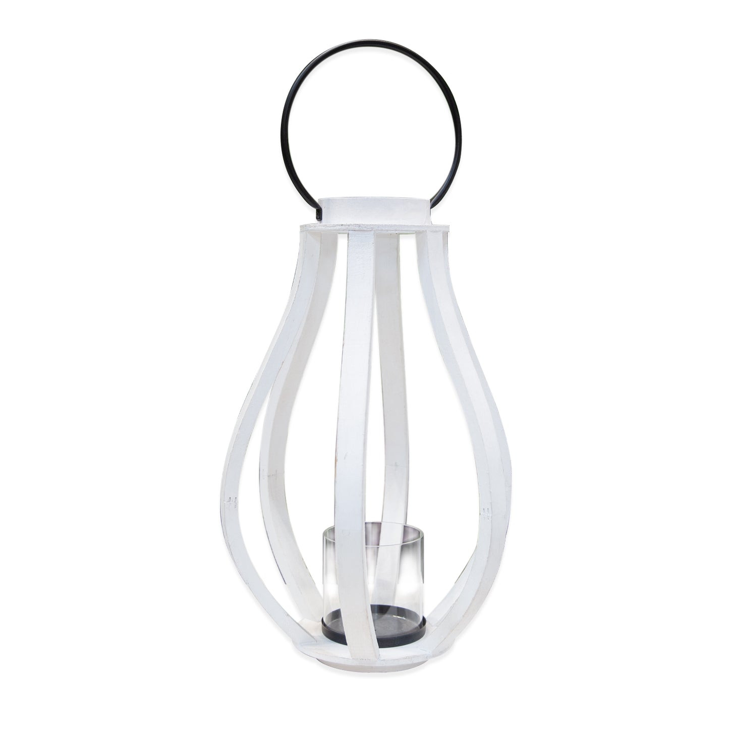 Malen Bellied Wood Lantern With Ring Handle