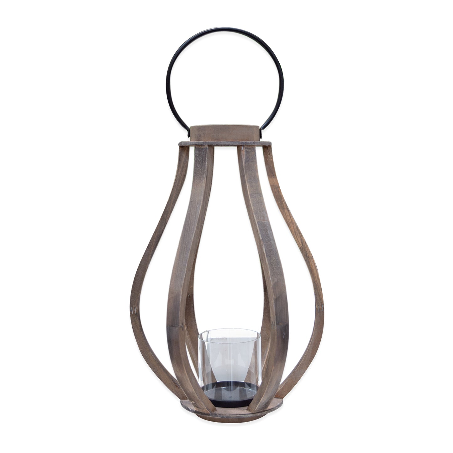 Malen Bellied Wood Lantern With Ring Handle