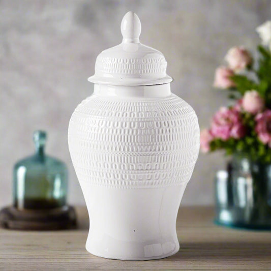 Weselle Embossed White Temple Jars
