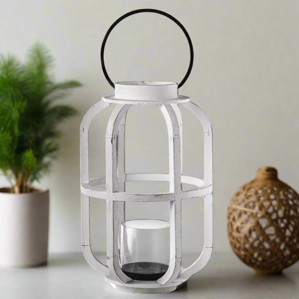 Korin Round White Wood Lantern