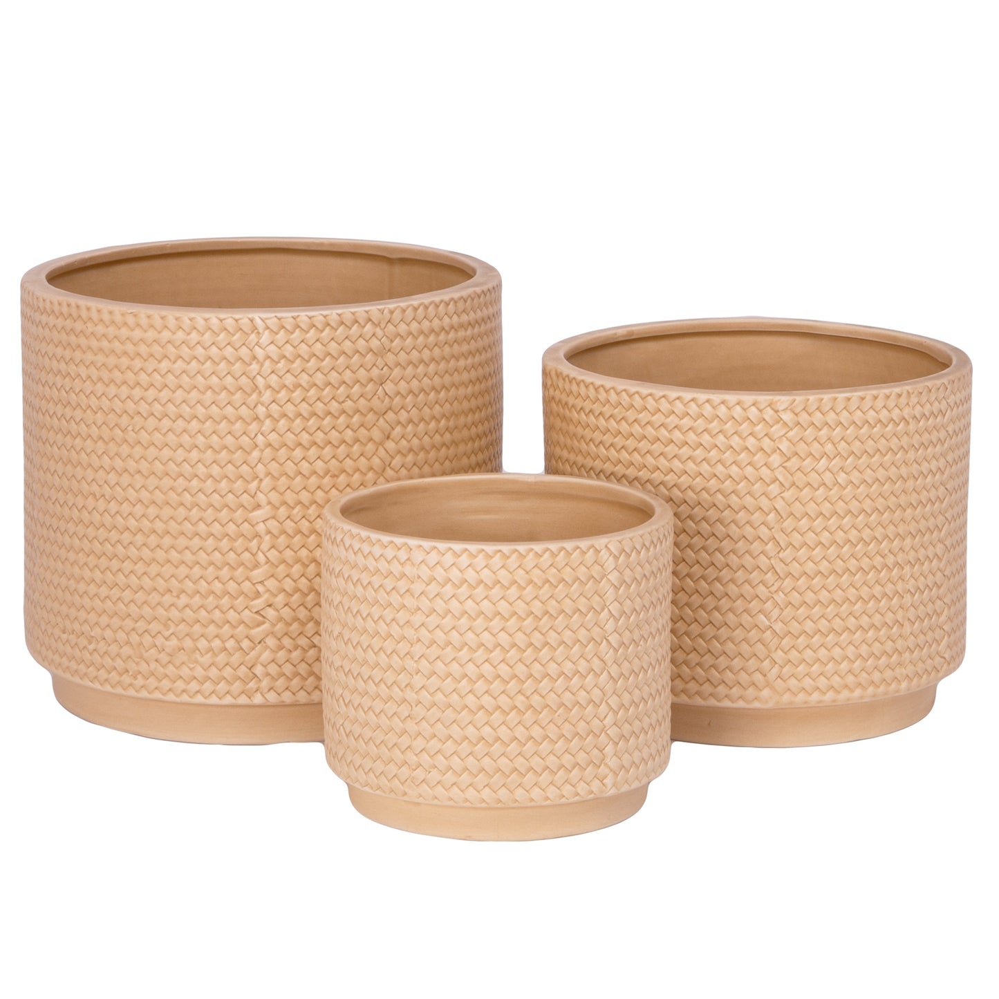 Irene Ceramic Embossed Round Pot Set (Set of 3)