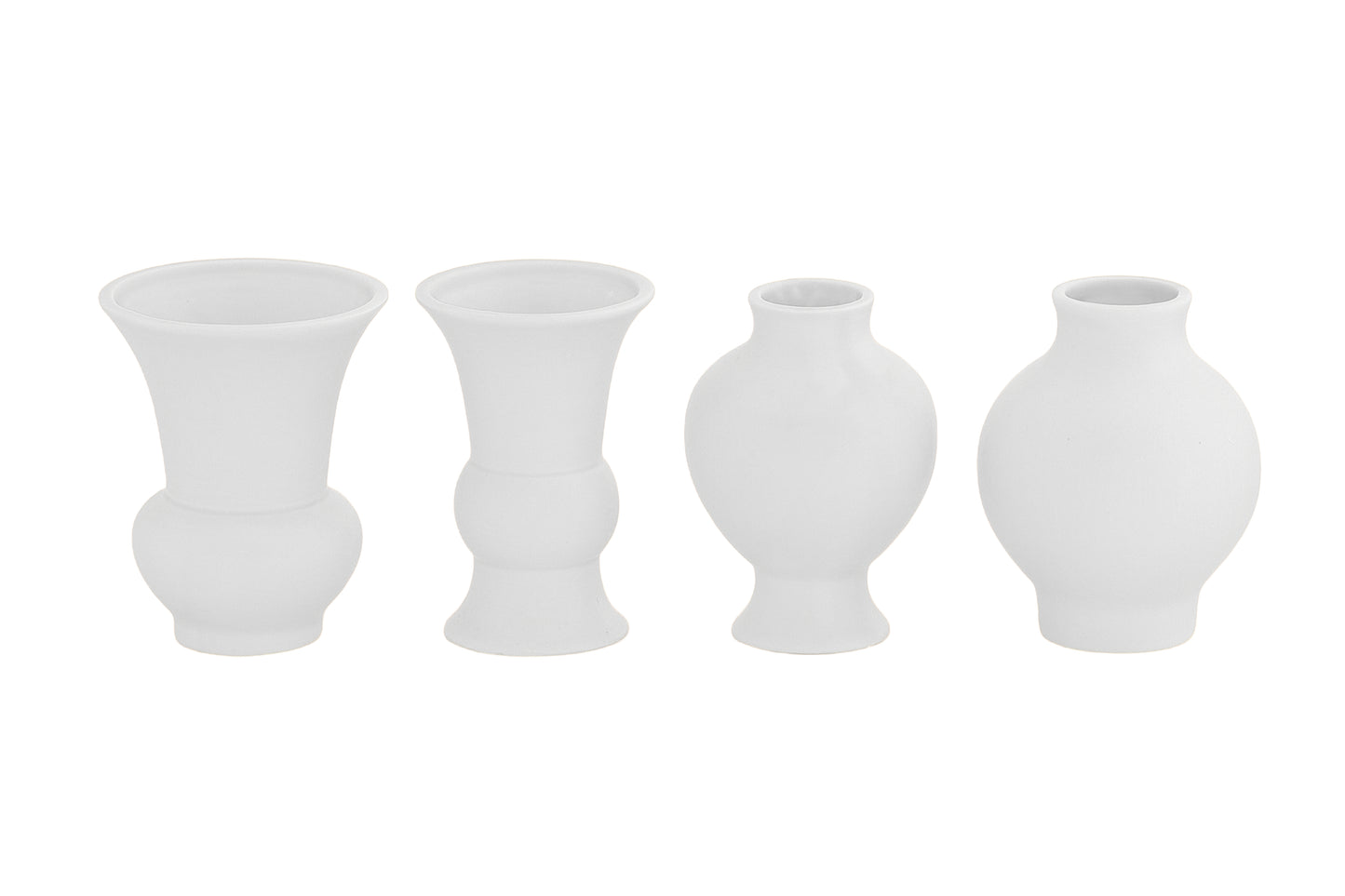 Ceramic Round Bellied Vase in Different Designs Set of Four Matte Finish-5.50"H