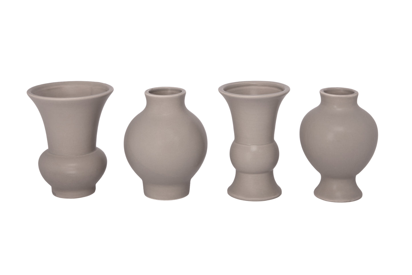Ceramic Round Bellied Vase in Different Designs Set of Four Matte Finish-5.50"H
