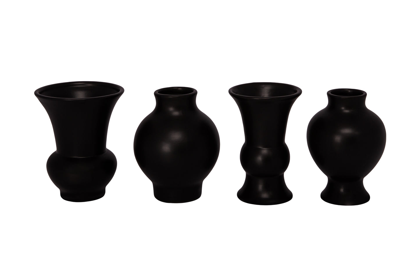 Ceramic Round Bellied Vase in Different Designs Set of Four Matte Finish-5.50"H