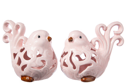 Porcelain Standing Cardinal Bird Figurine with Cutout Design Body Assortment of Two Gloss Finish