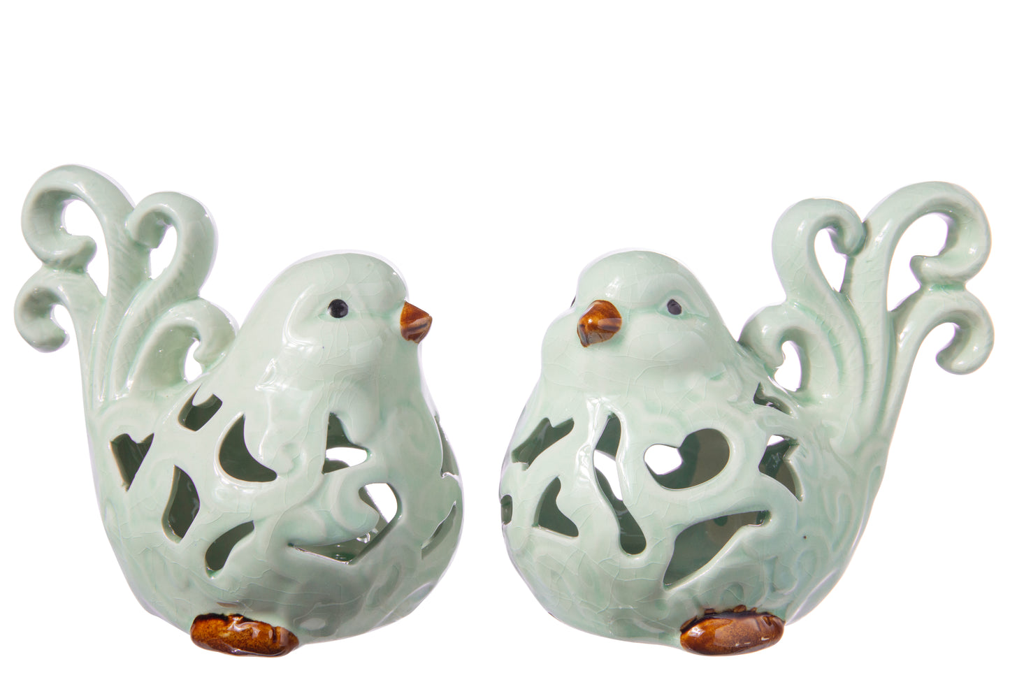 Porcelain Standing Cardinal Bird Figurine with Cutout Design Body Assortment of Two Gloss Finish