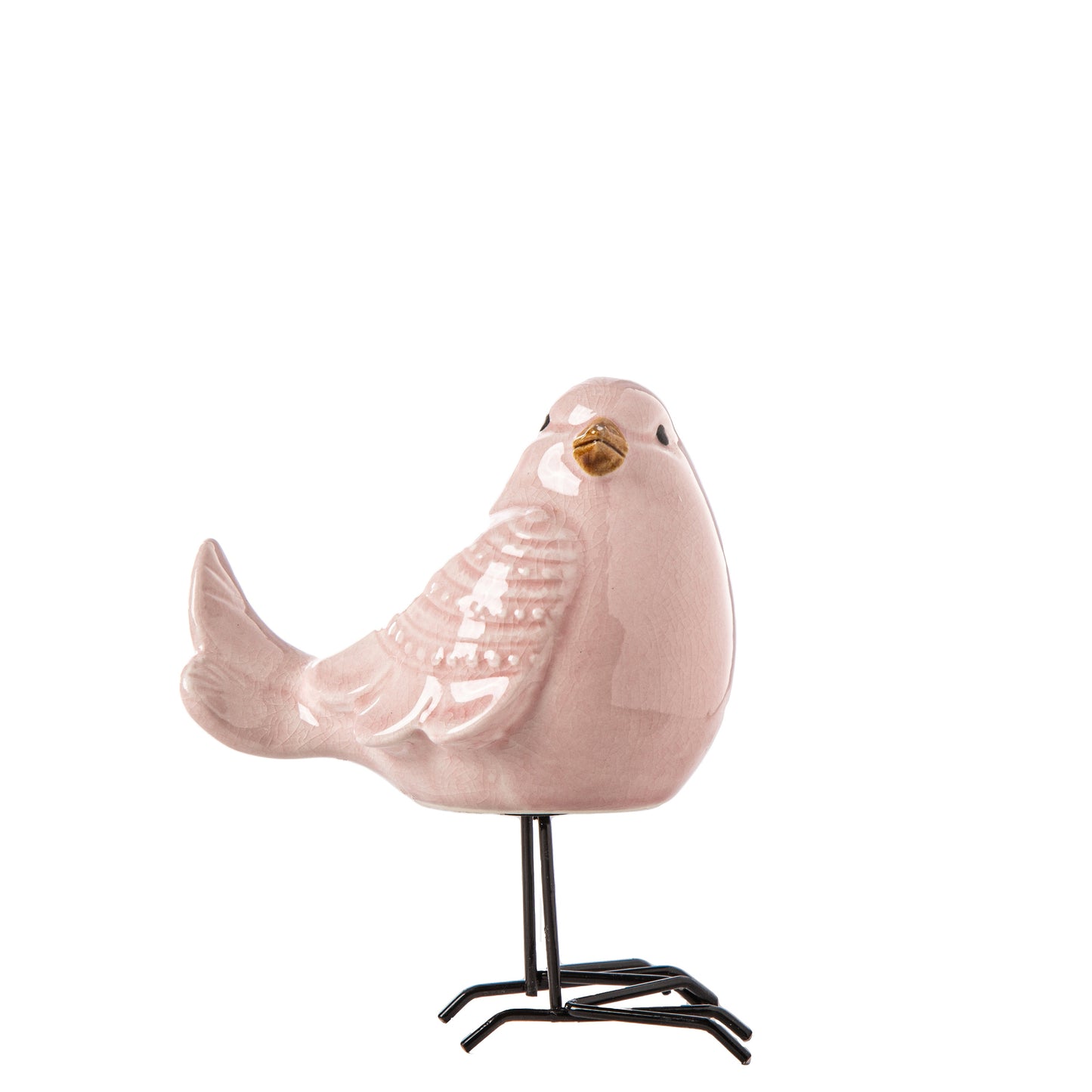 Porcelain Standing Bird Figurine with Open Beak and Metal Legs Design Gloss Finish