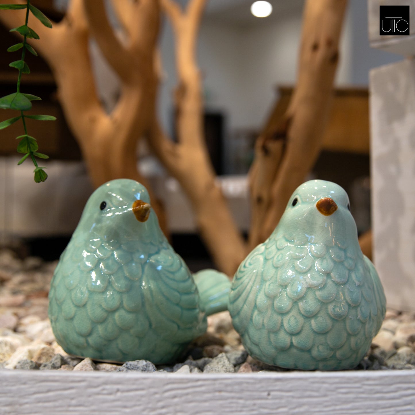Porcelain Sitting Bird Figurine Gloss Finish
