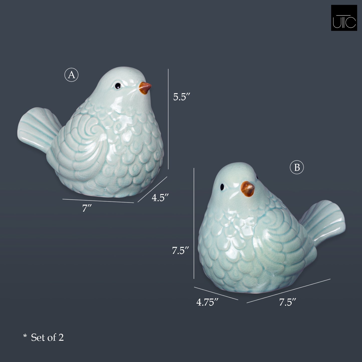 Porcelain Sitting Bird Figurine Gloss Finish