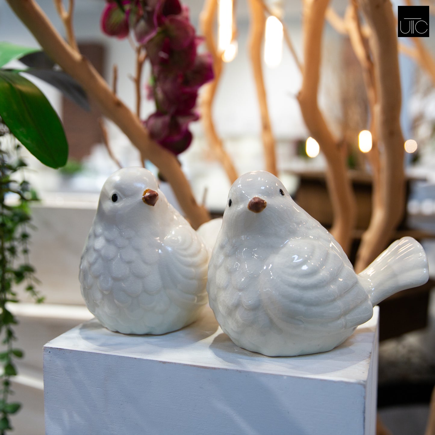 Porcelain Sitting Bird Figurine Gloss Finish