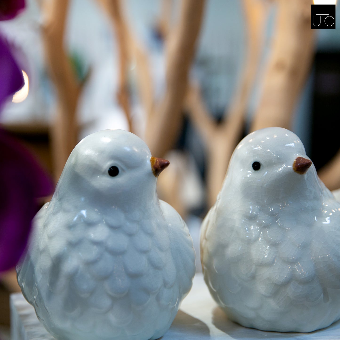 Porcelain Sitting Bird Figurine Gloss Finish