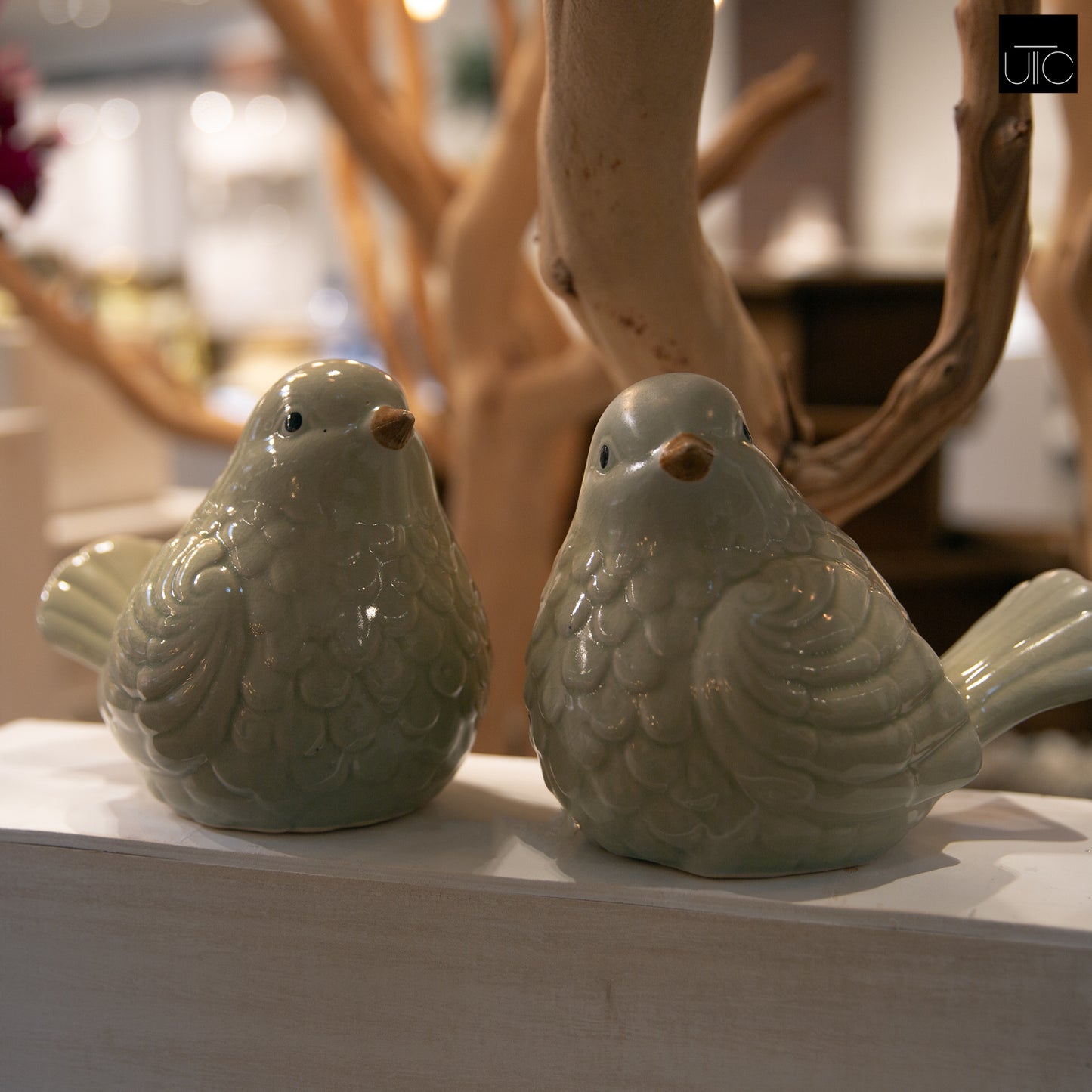 Porcelain Sitting Bird Figurine Gloss Finish