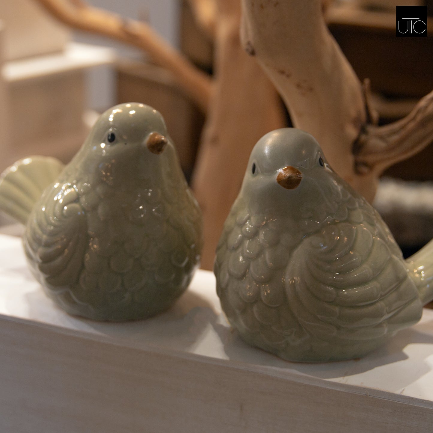 Porcelain Sitting Bird Figurine Gloss Finish
