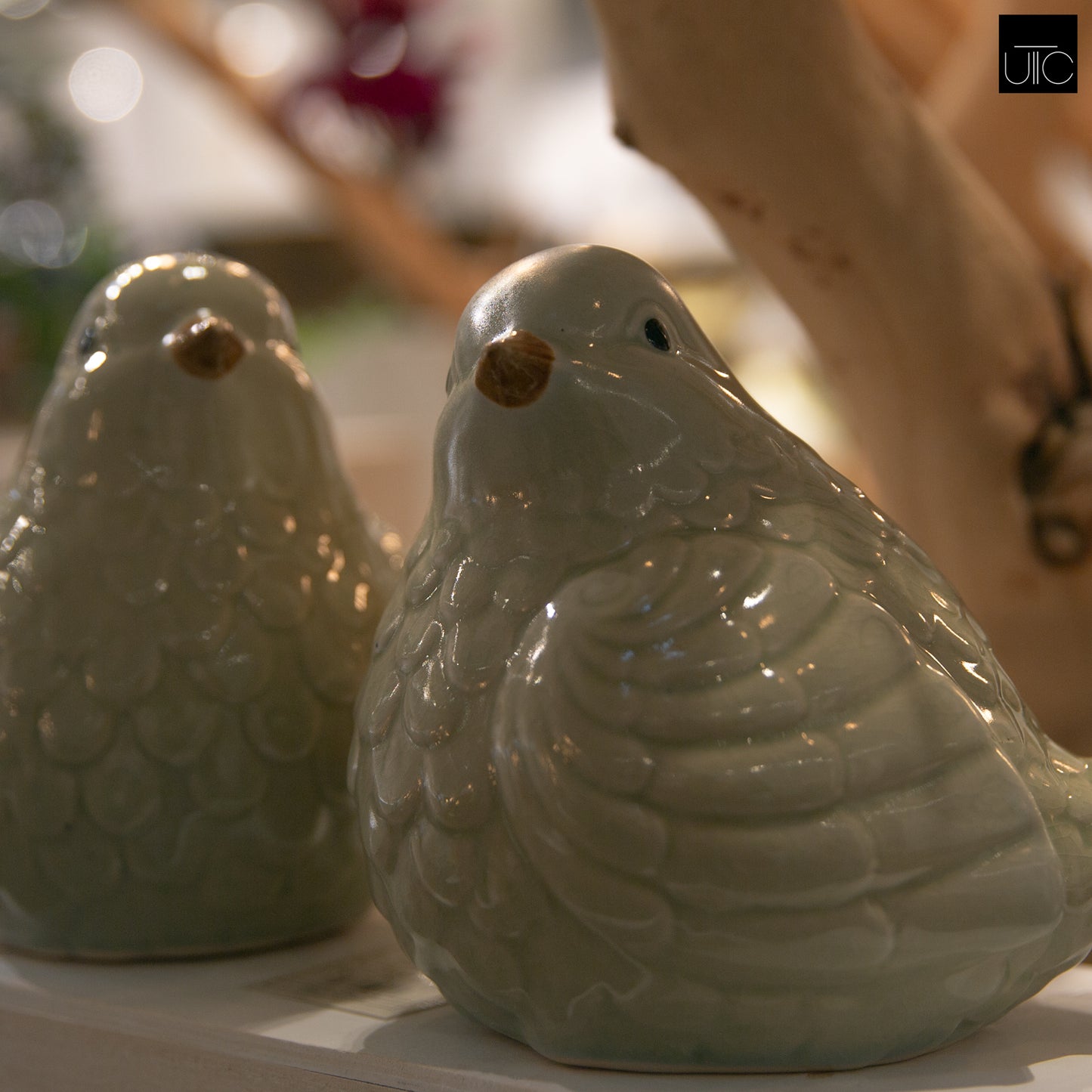 Porcelain Sitting Bird Figurine Gloss Finish