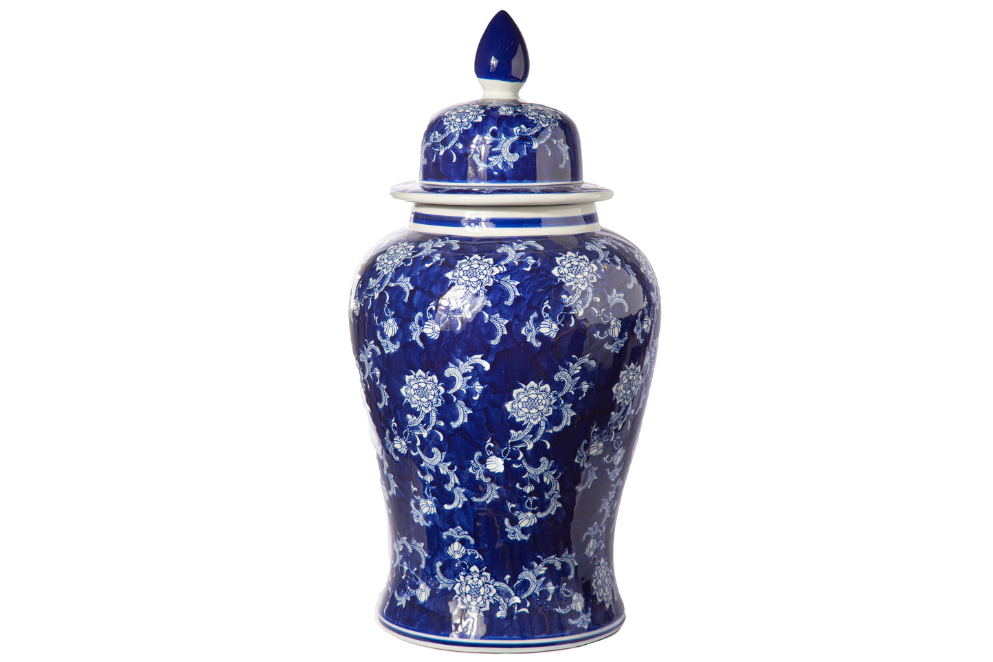 Ceramic Round Bellied Chinoiserie Ginger/Temple Jar Gloss Finish Blue&White-24.50"H -100