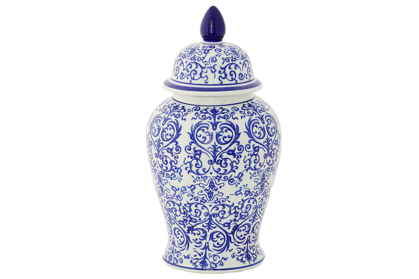 Ceramic Chinoiserie Ginger/Temple Jar Gloss Blue&White-18.00"H