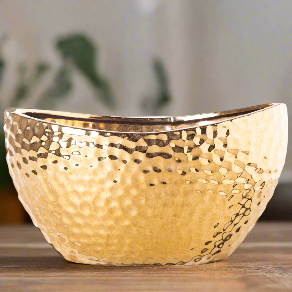 Celina Glossy Gold Oval Bowl