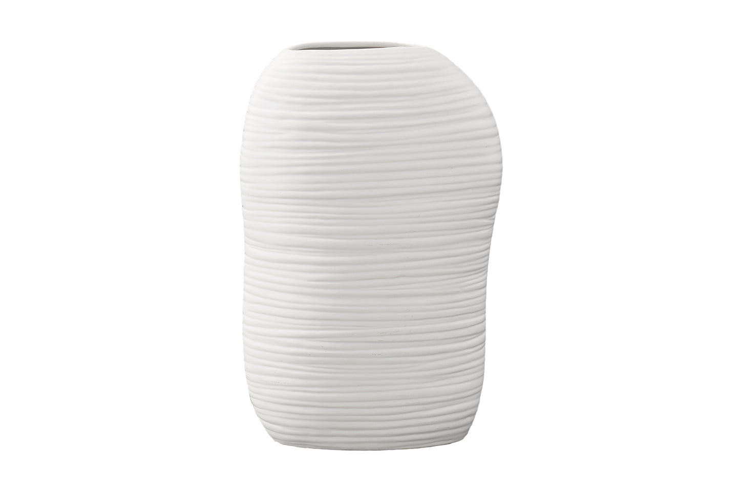 Ceramic Oval Tall Irregular Vase Matte Finish White-14.50"H