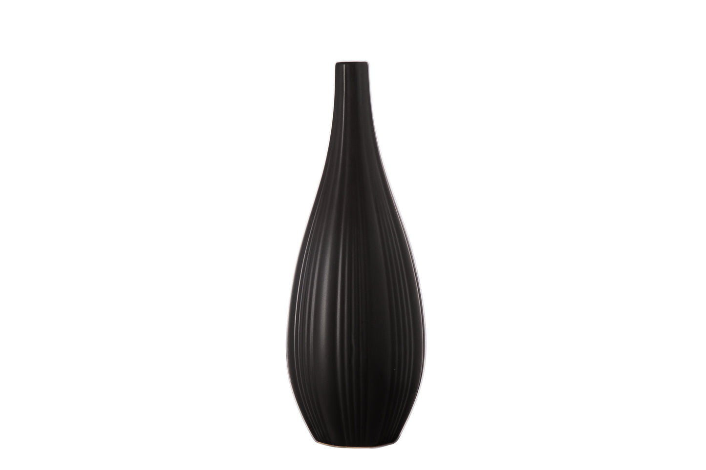Ceramic Slim Round Bottle Vase Matte Finish Black-12.00"H