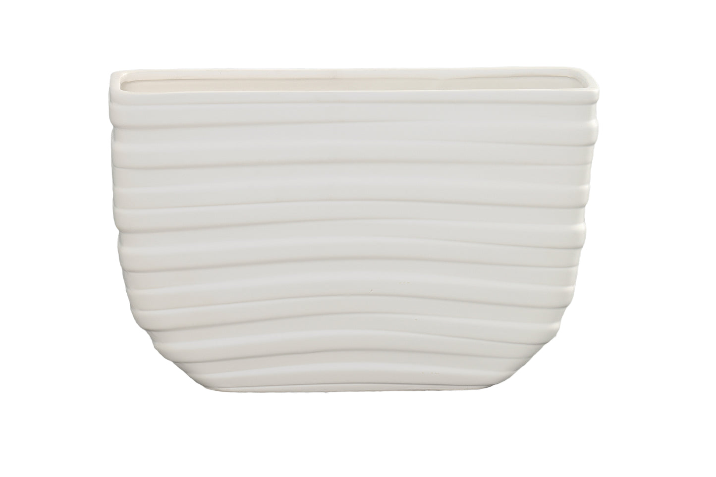 Ceramic Low Rectangle Pot Matte Finish White-9.25"H
