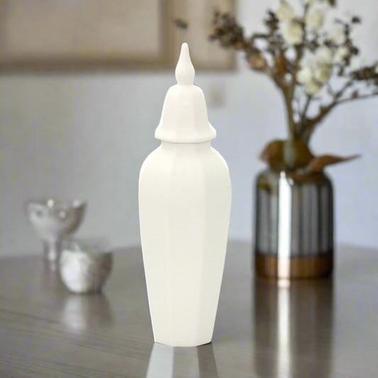 Ceramic Round Slim Ginger/Temple Jar Matte Finish White