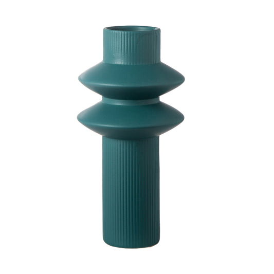 Ceramic Round Pipe Vase Matte Finish Pine-10.25"H