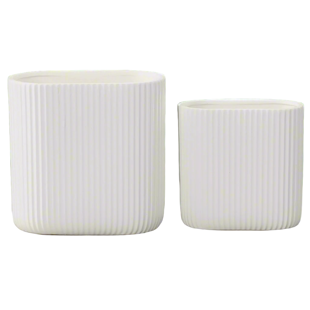 Remi Corrugated Column Ceramic Oval Planter Set (Set of 2)