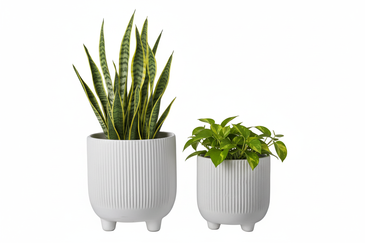 Vanya Ceramic Corrugated Pot on Tripod Stand (Set of 2)