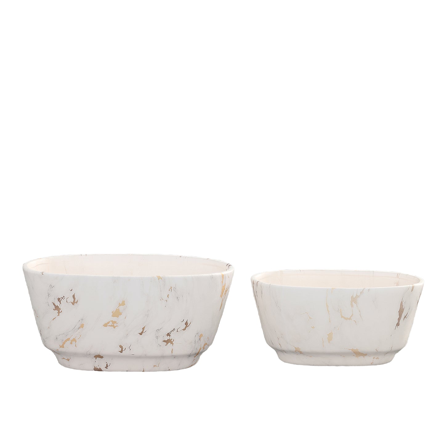 Rosven White Marble Oval Pot Set (Set of 2)