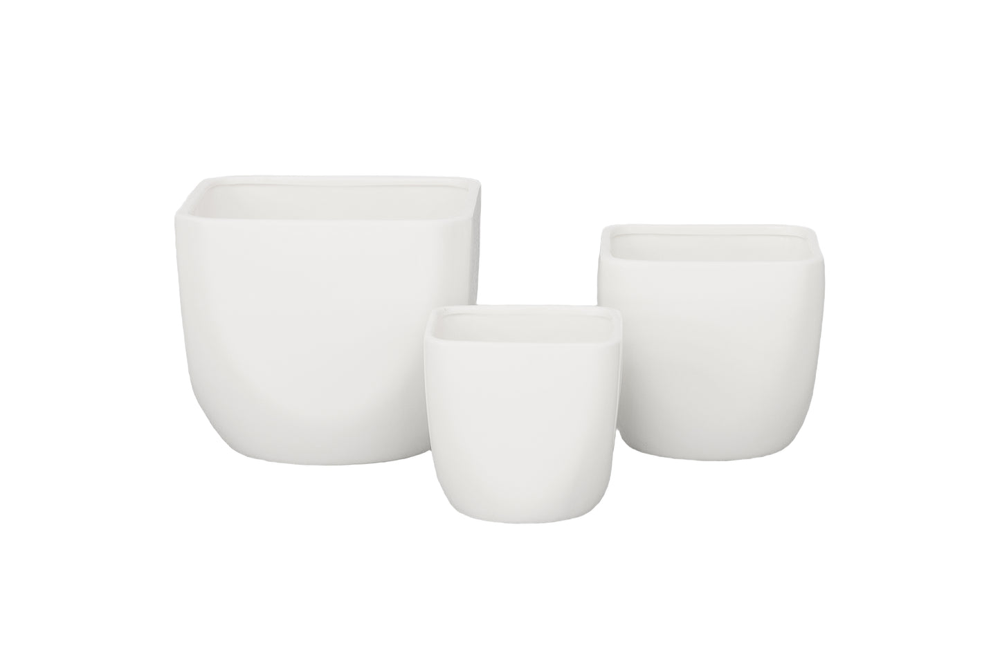 Ceramic Square Plain Pot Gloss Finish White-8.50"H