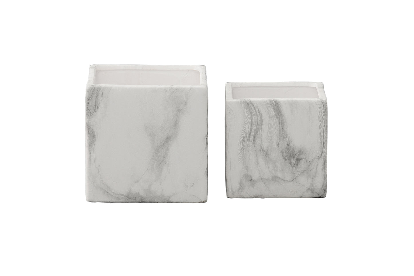 Ceramic Square Pot Marble Finish Black-6.00"H