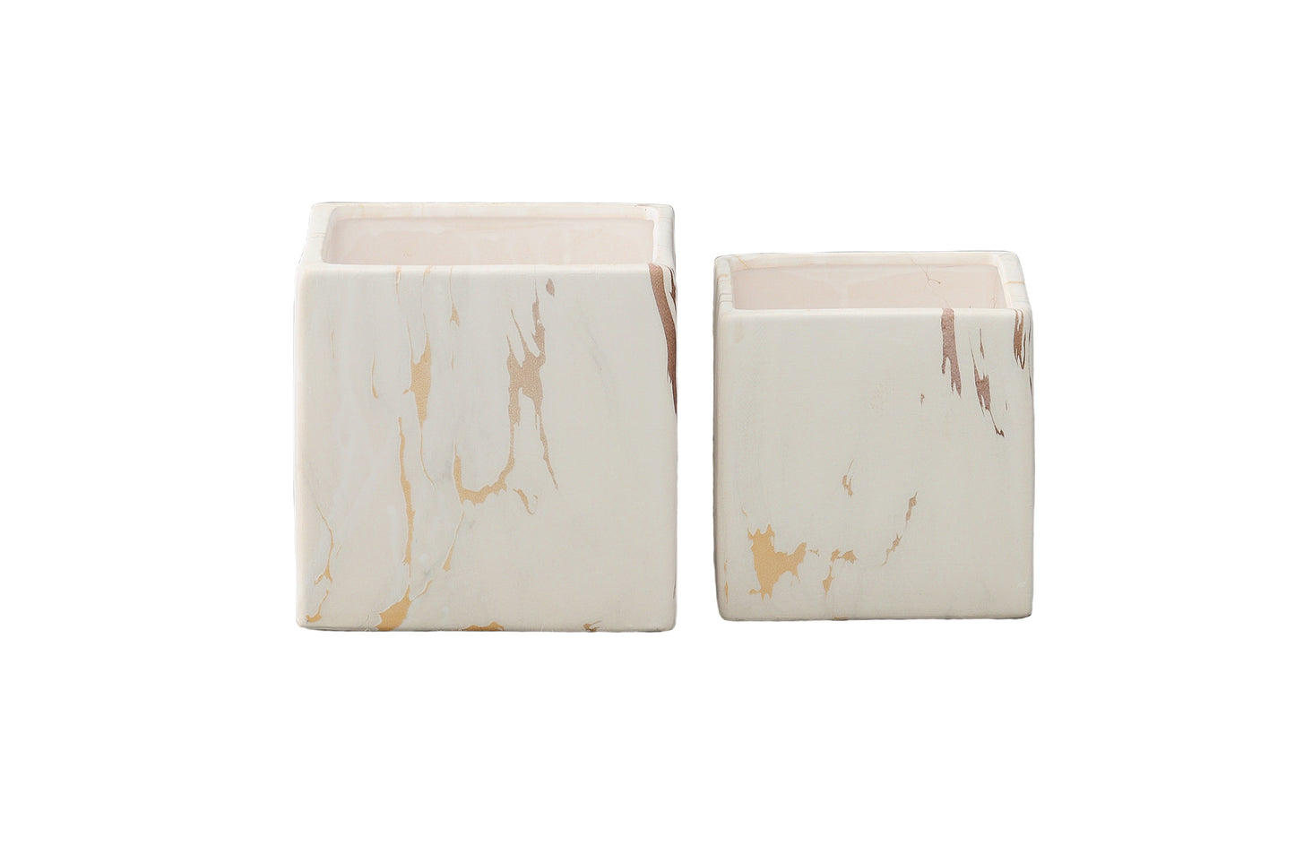 Ceramic Square Pot Marble Finish Gold-6.00"H