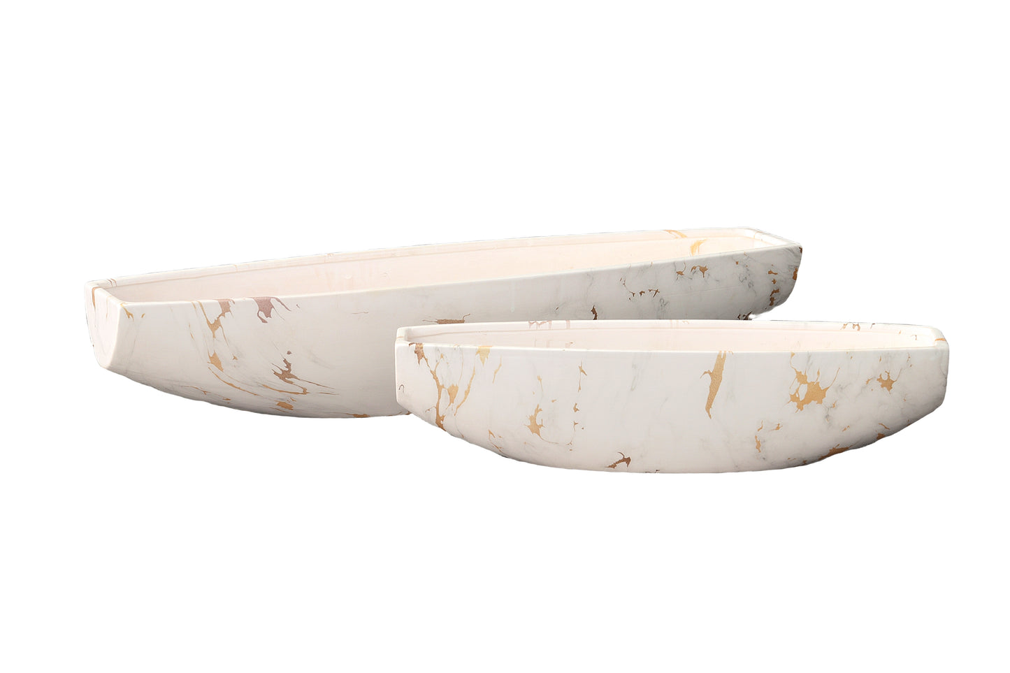 Ceramic Low Boat Shape Pot Set of Two Matte Finish