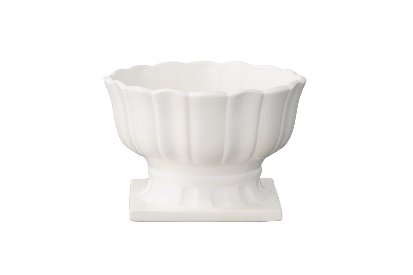 Ceramic Low Urn Vase Coated Finish Gloss White-9.00"H
