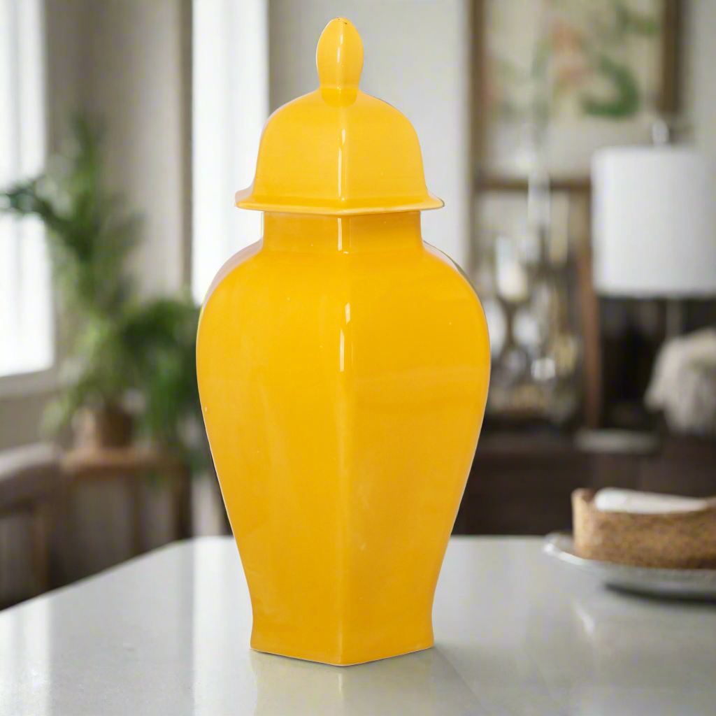 Rouve Hexagon Ceramic Temple Jar with Gloss Finish
