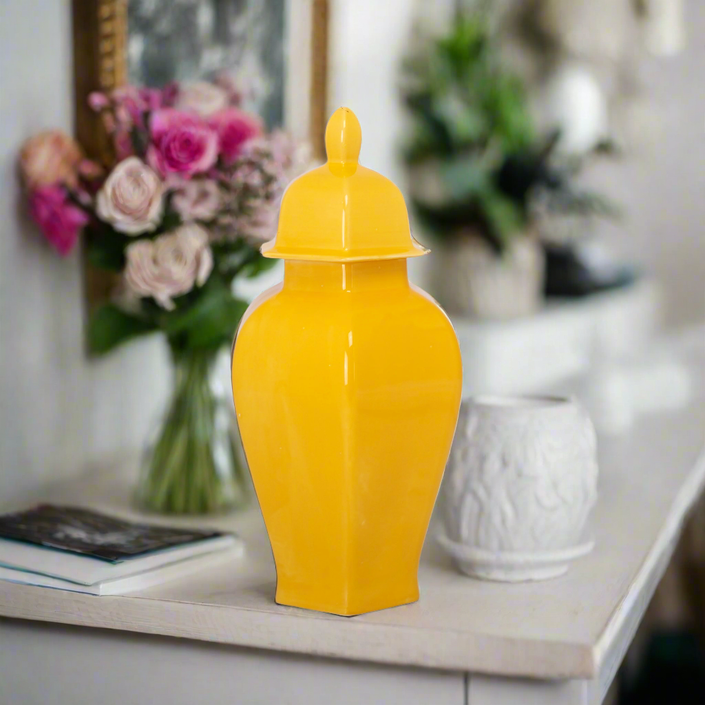Rouve Hexagon Ceramic Temple Jar with Gloss Finish