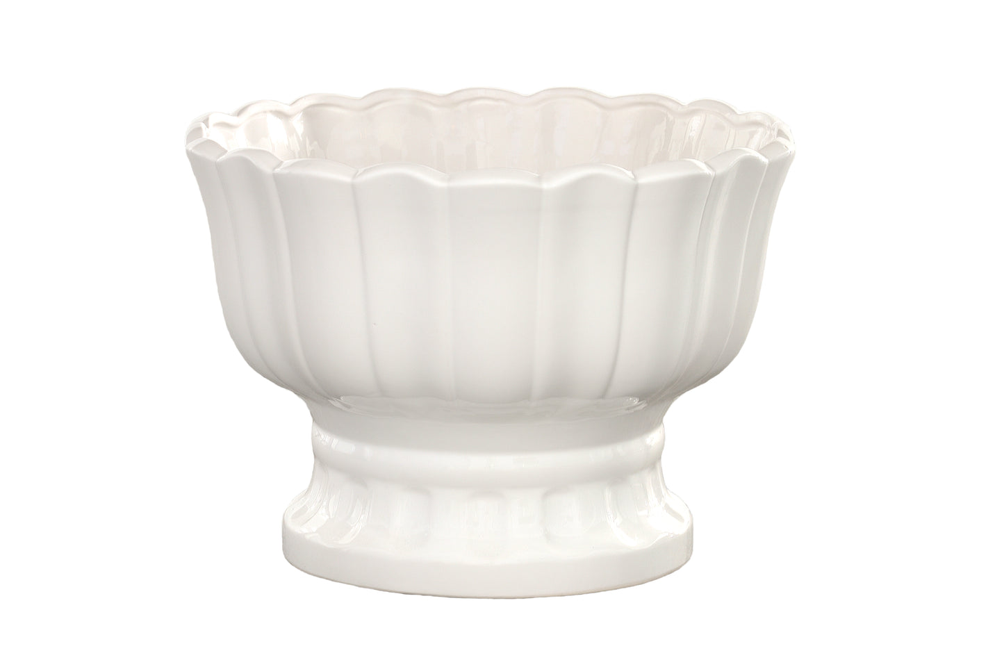 Ceramic Low Urn Vase Coated Finish Gloss White-11.00"H