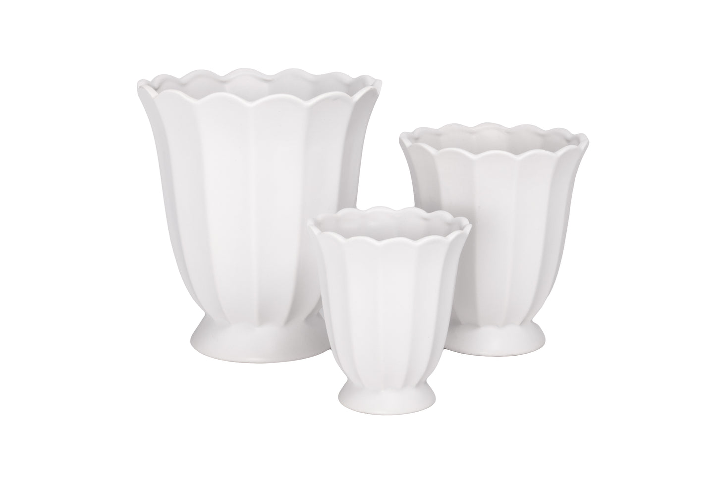 Ceramic Urn Tulip Shape In Matte Finish White-10.75"H