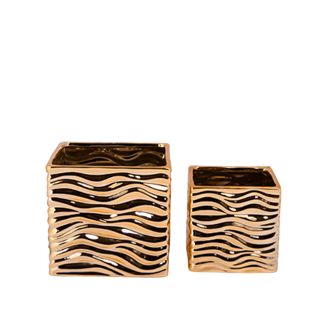 Radiya Gold Ceramic Square Pot (Set of 2)