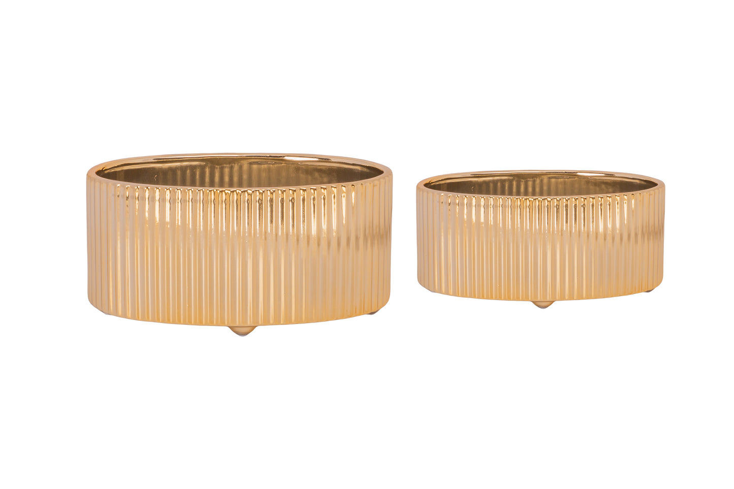 Ceramic Vase Set Of Two In Metallic Finish-7.00"H