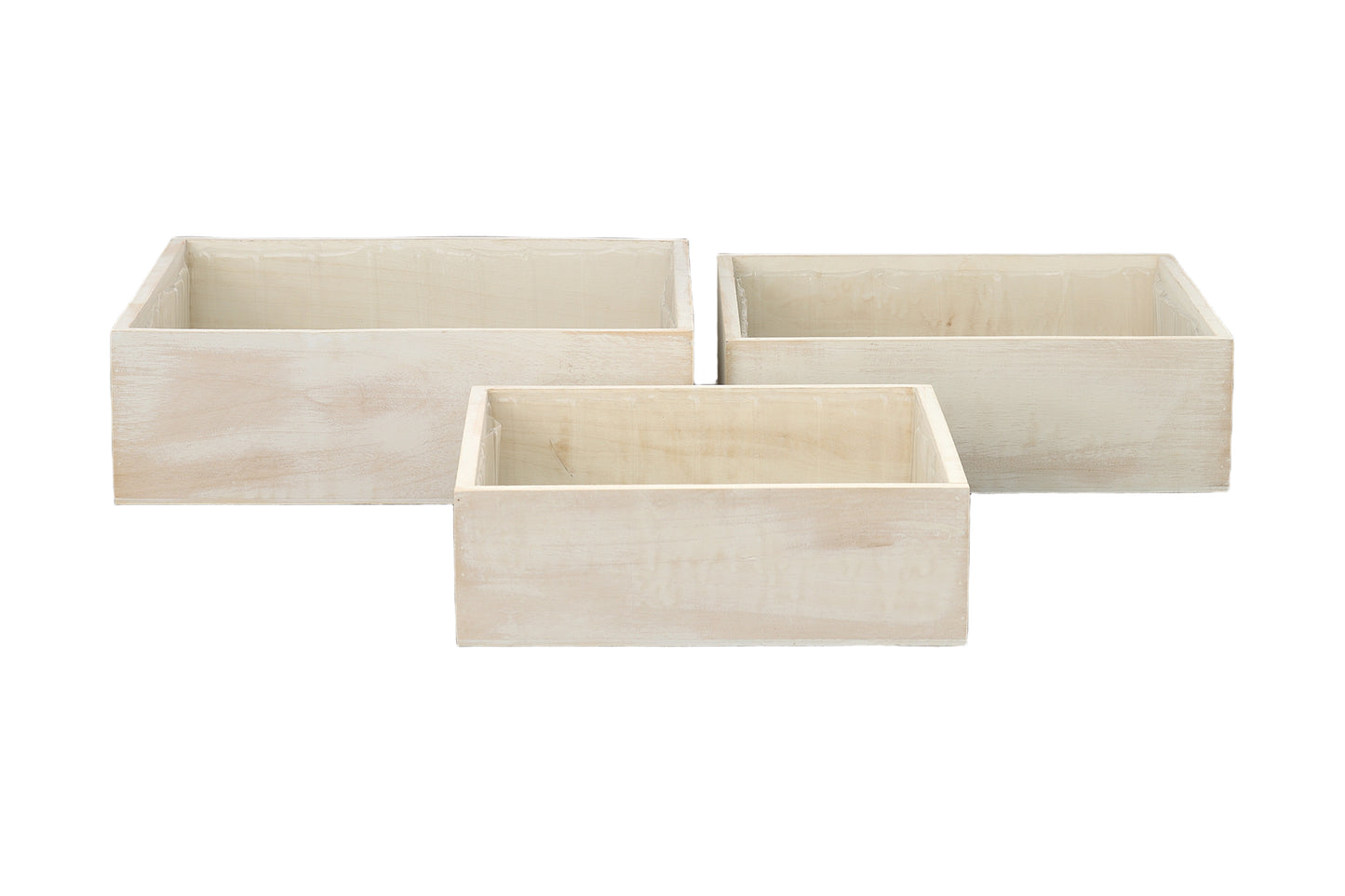 Wooden Square Planter Set of Three Matte Finish White