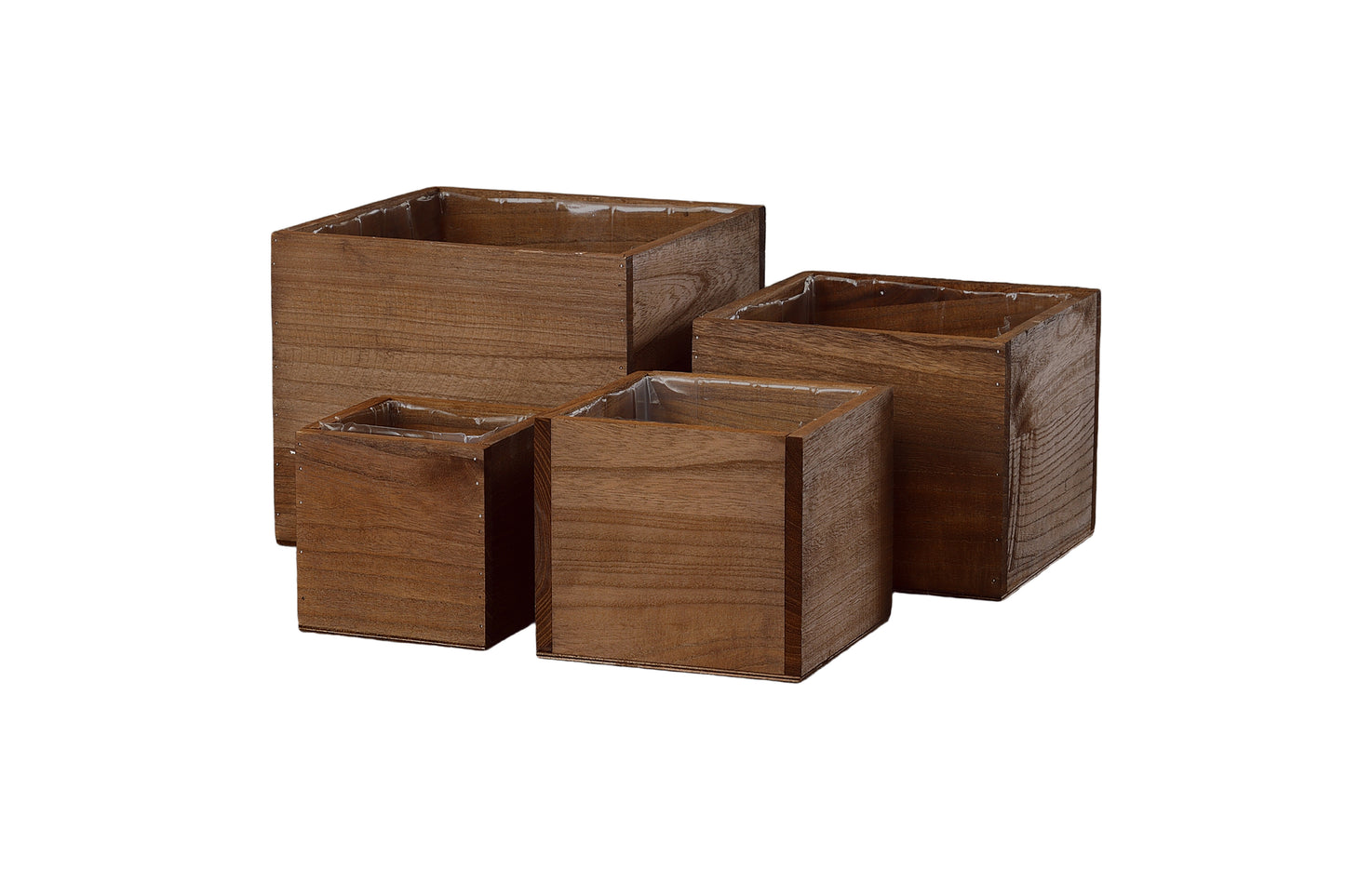 Wooden Square Planter Set of Four Matte Finish Wash