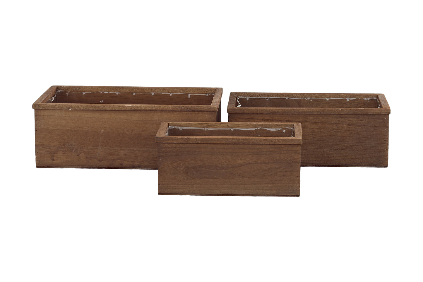 Wooden Rectangular Planter Set of Three Matte Finish