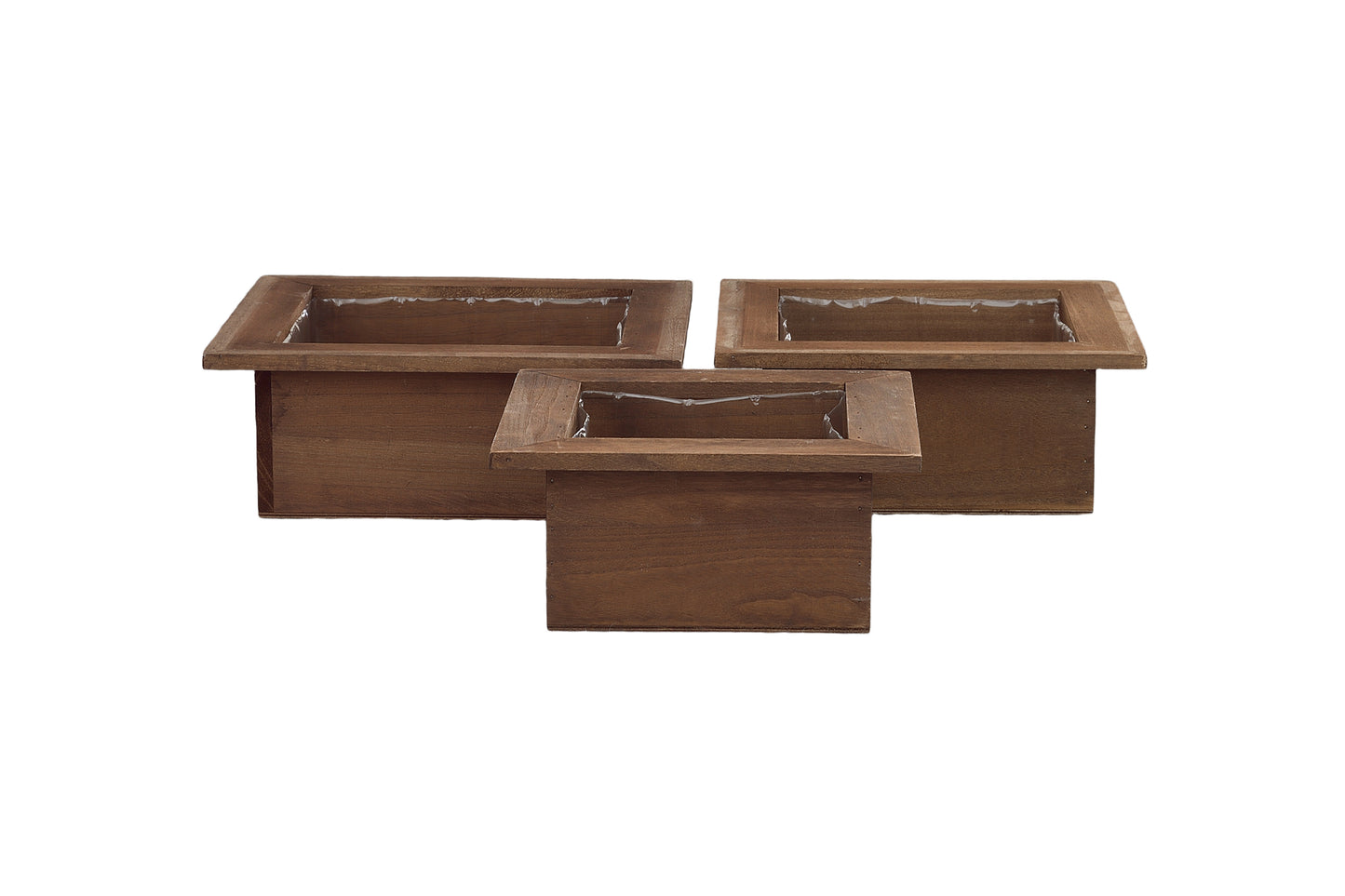 Wooden Square Planter Set of Three Matte Finish White Wash-5.50"H