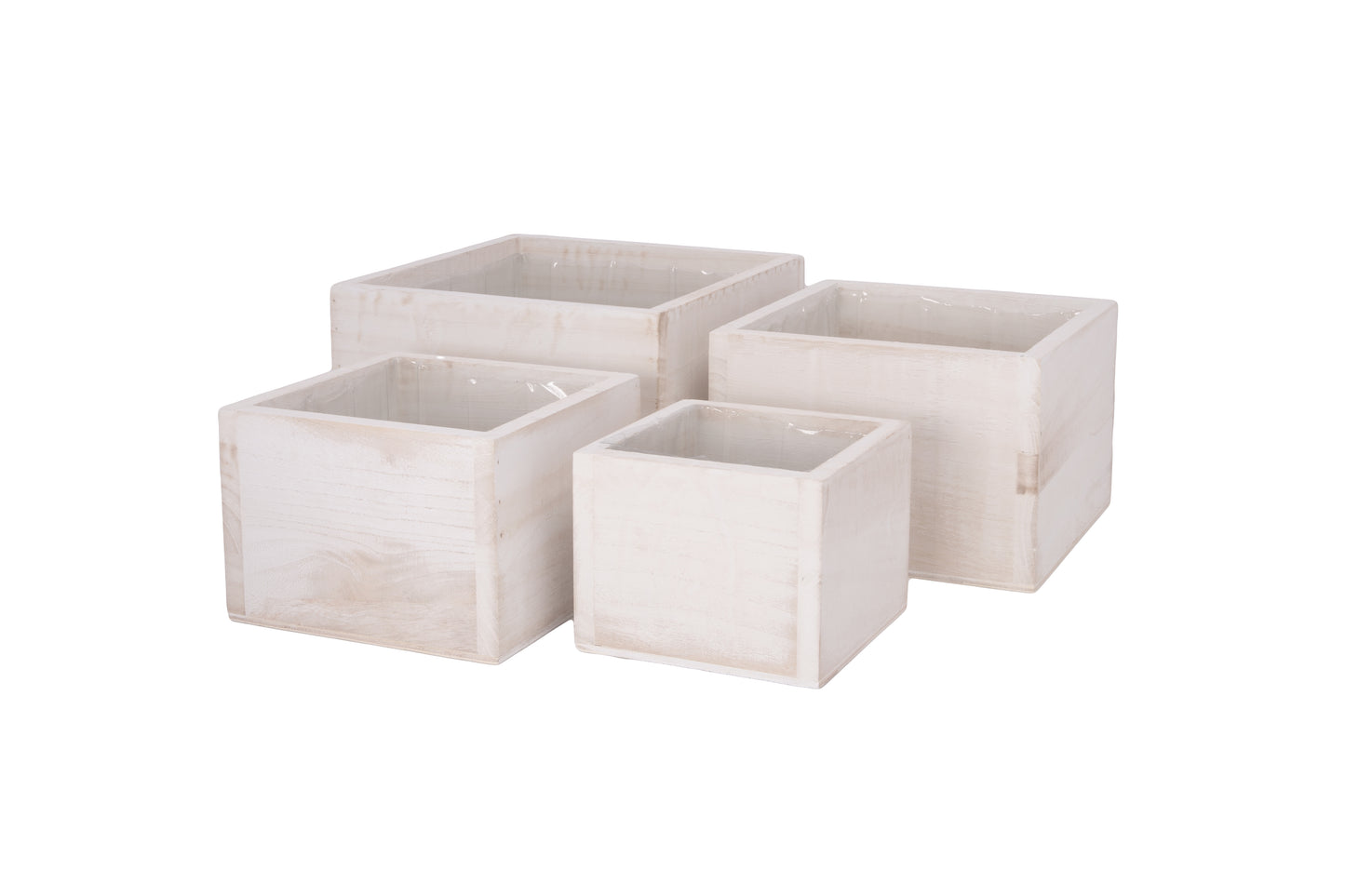 Wooden Planter Set of Four White-6.25"H