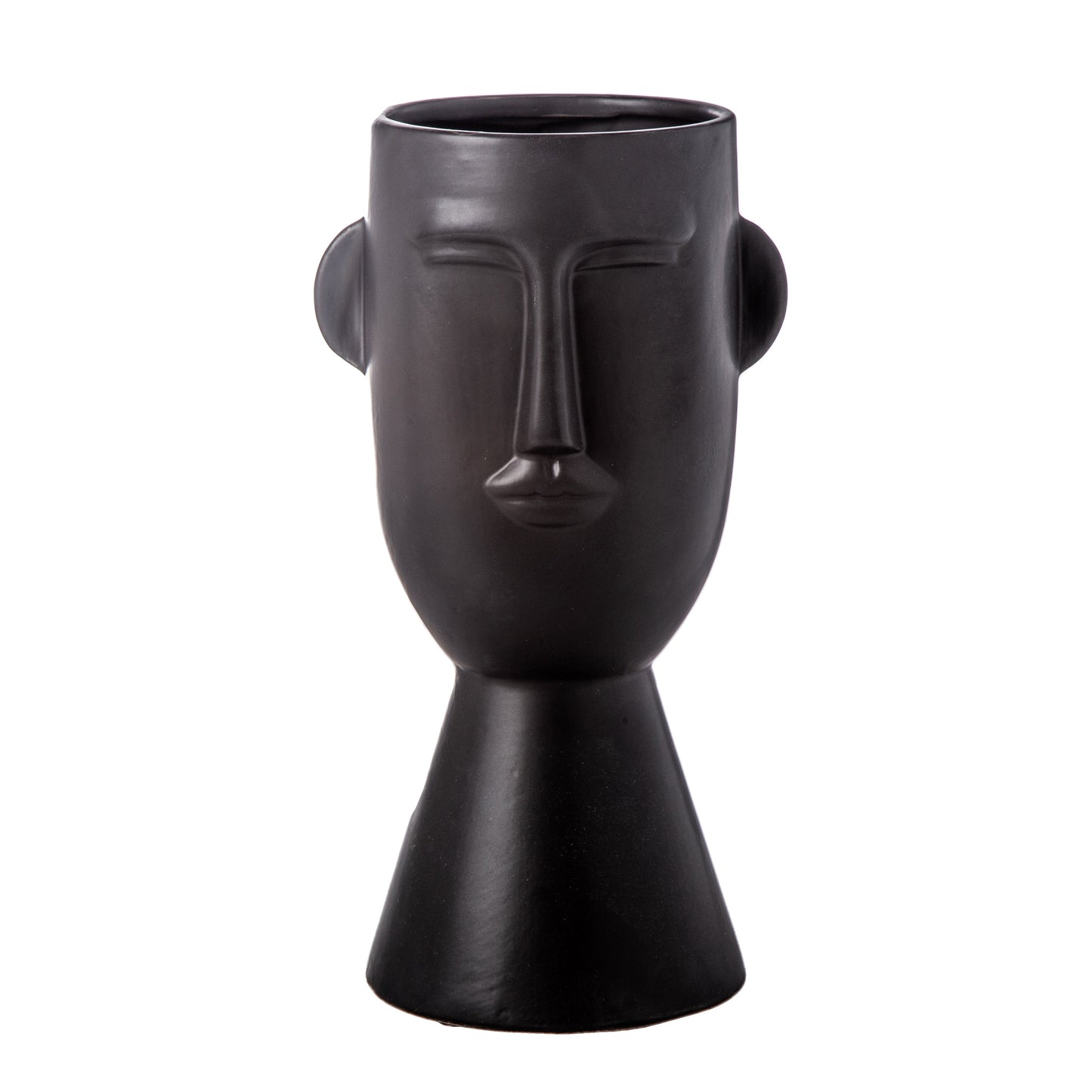 A gold ceramic head pot with a glossy finish on a flared bottom base.