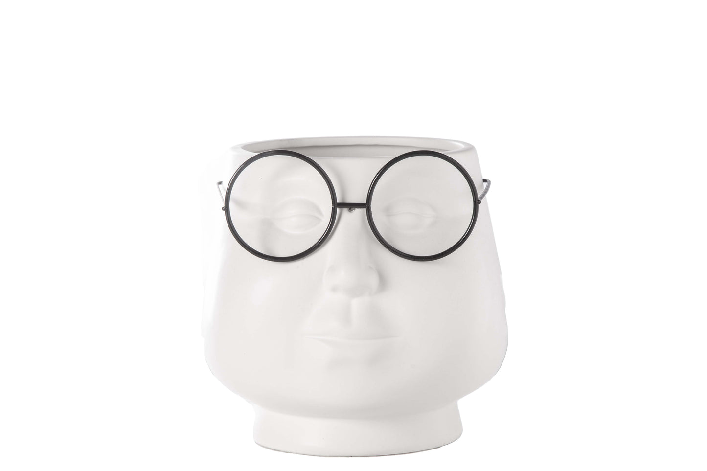 Ceramic Blubbery Head Pot Matte Finish White-6.75"H