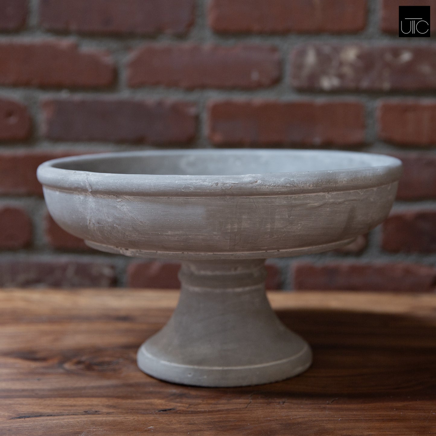 Cement Compote Bowl On Stand Large  Concrete Finish Gray