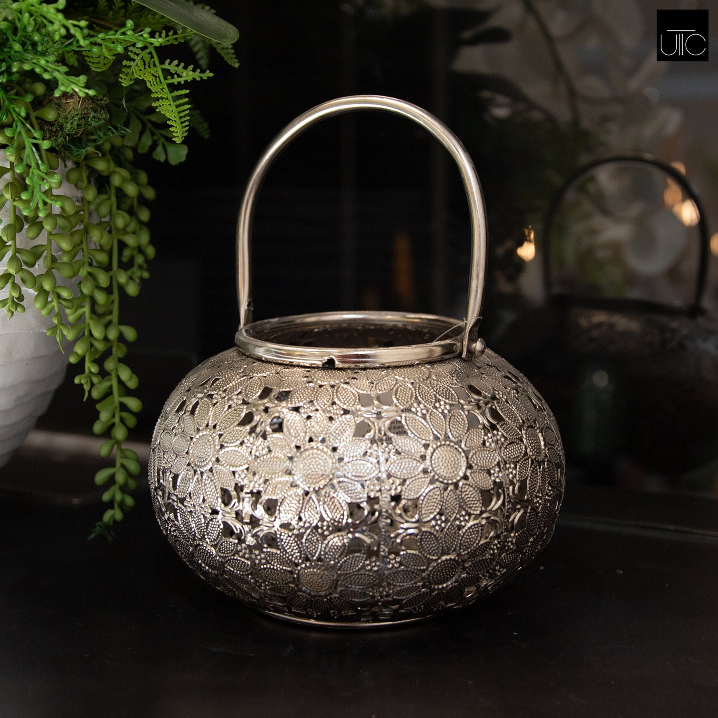 Celira Pierced Floral Metal Lantern